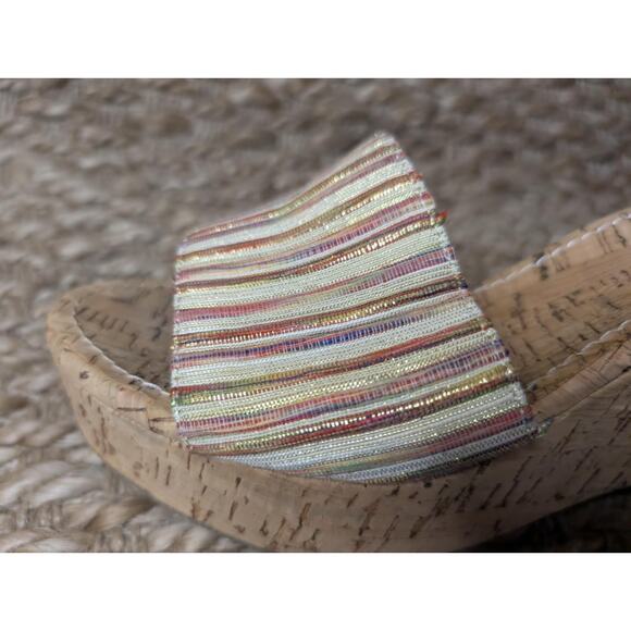 STEVE MADDEN MULTI COLORED FABRIC STRAP CORK WEDGE SURG SANDALS Size 8.5 M - Picture 3 of 10